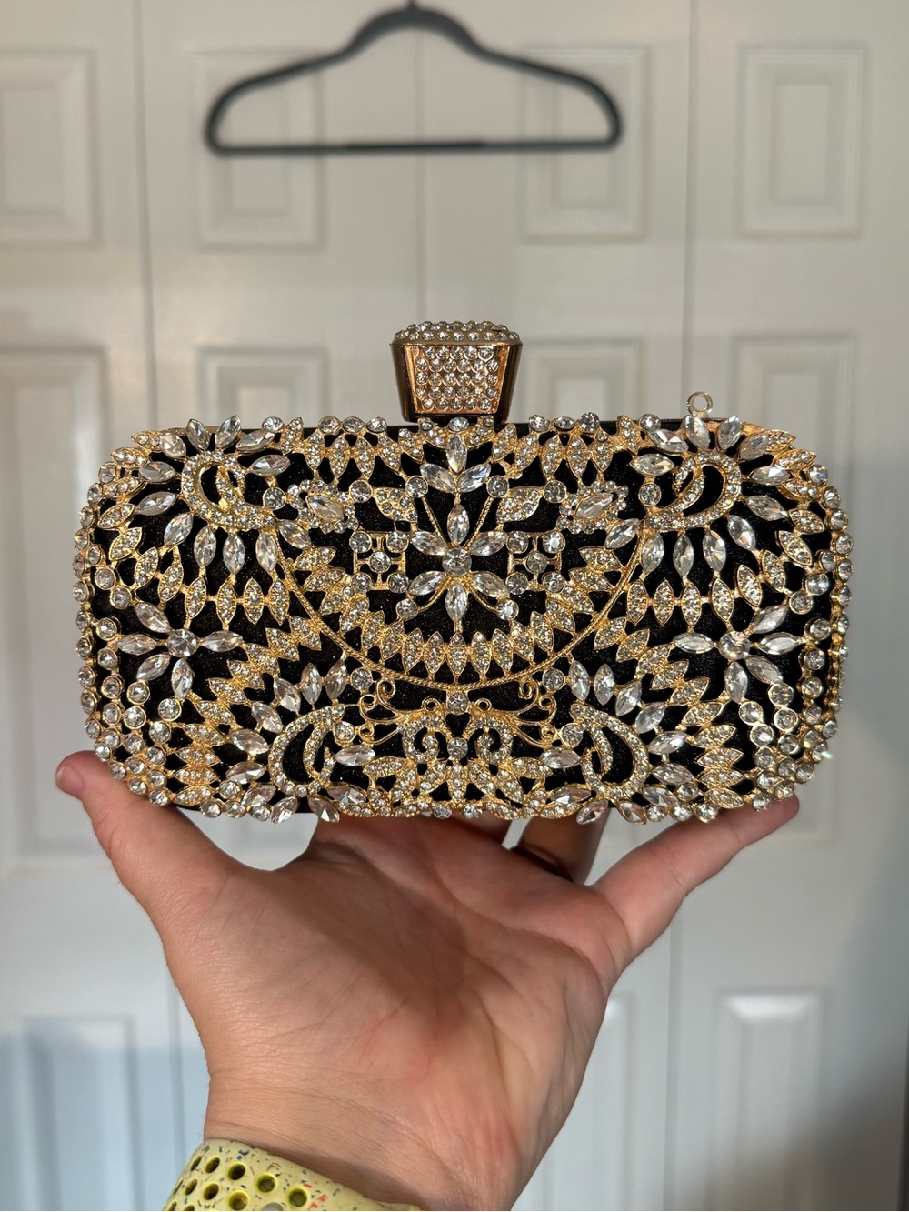 Vintage Embellished Gold & Black Crystal Evening Clutch